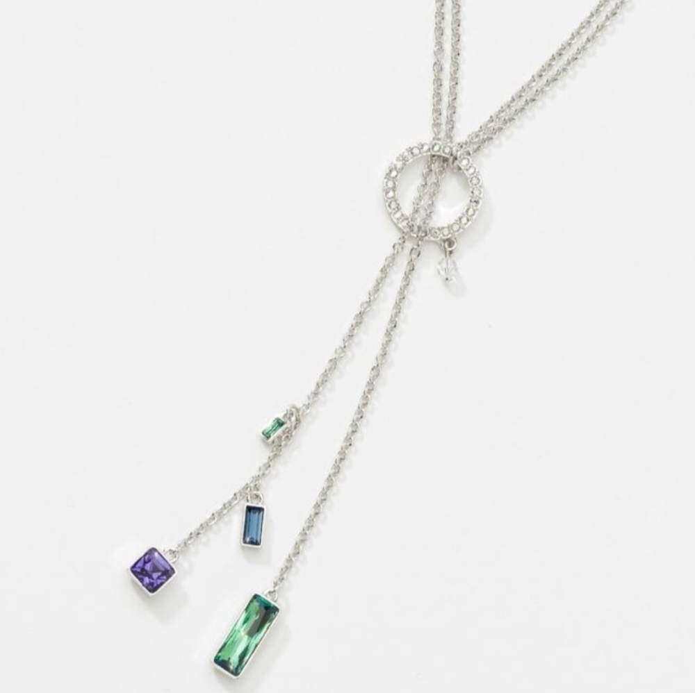 Touchstone Crystal 44" Silver Rhodium Plated Lariat NecklaceTouchstone C…